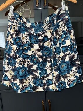 LOFT Cream Skirt with Blue Floral Print